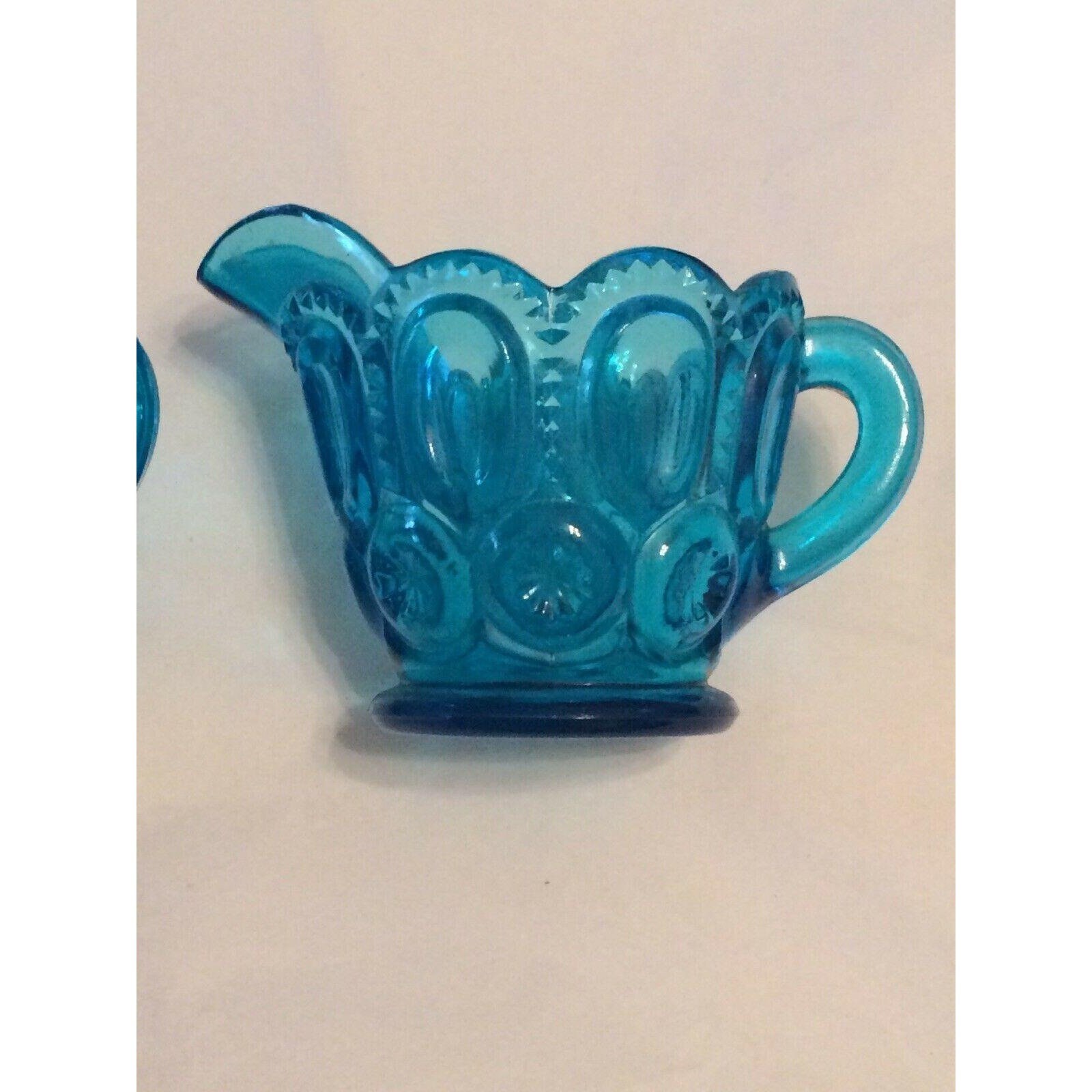 Art Deco Sugar Bowl and Creamer Blue Glass Pressed Vintage Etsy Singapore