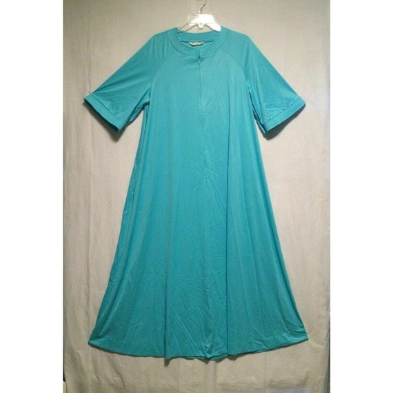Vanity Fair Housecoat Aqua Blue Nehru Neck Large Z