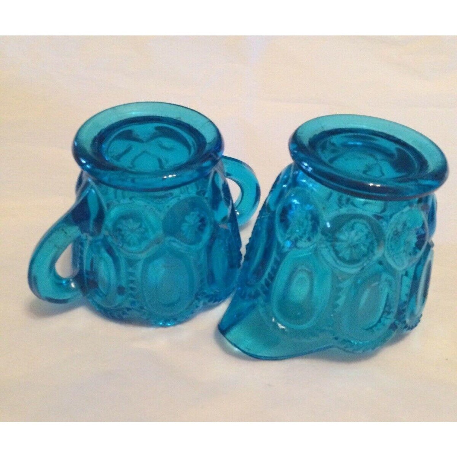 Art Deco Sugar Bowl and Creamer Blue Glass Pressed Vintage Etsy