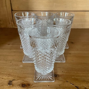 Westmorland English Hobnail Clear Square Base Footed Juice Glasses - Set of 6