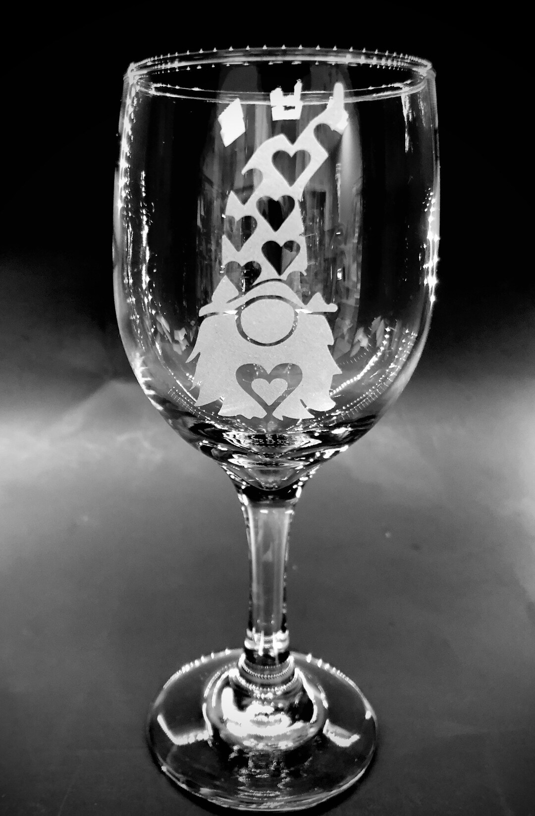 Etched Gnome Wine Glass, Heart Gnome, Valentine Wine Glass, I Love You