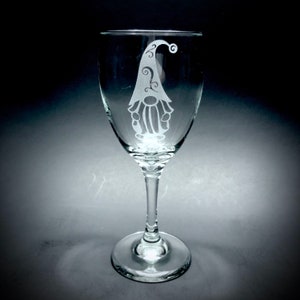 Whimsical Etched Gnome Wine Glass