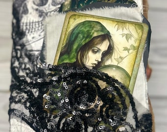 Forest Witch Spell Book Handmade Junk Journal loaded with Tags and Pockets Dark Forest Green witch