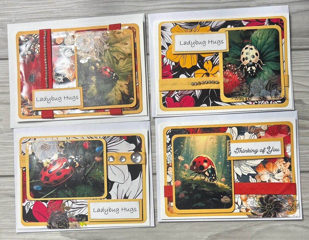 Lady Bug Greeting Cards| 4 Handmade Cards| All Occassion Cards ...