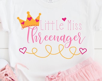 Little Miss Threenager SVG, Terzo compleanno svg, Tre anni svg, Bambina del compleanno svg, 3° compleanno svg, Compleanno svg