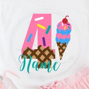 4th Birthday Ice Cream Personalized Name SVG, 4th Birthday svg, Ice Cream Birthday svg, Custom design