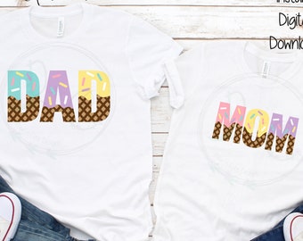 SVG de helado de mamá y papá en colores pastel, SVG de mamá, SVG de papá, SVG de cumpleaños de helado, Fiesta de helado, SVG de revelación de género, SVG de helado