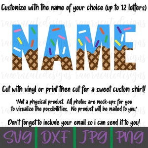 Archivo de corte de nombre personalizado de helado, diseño personalizado, cumpleaños de helado svg, fiesta de helado svg, ¿Cuál es la cucharada svg?