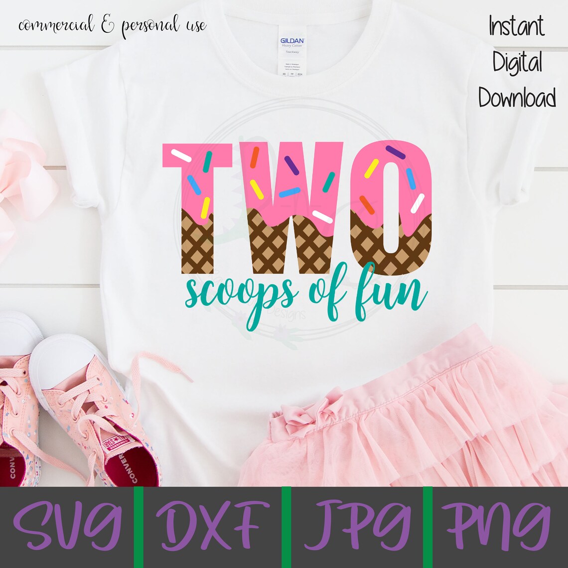Two Scoops of Fun SVG 2nd Birthday svg Birthday Girl svg Etsy