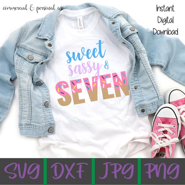 Sweet Sassy and Seven SVG, 7th Birthday svg, Donut Birthday svg, Sweet 7th Birthday svg