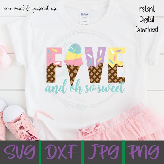 Five Birthday SVG, Fifth Birthday svg, Birthday Girl svg, 5th Birthday svg, Pastel Birthday svg, Ice Cream Birthday svg
