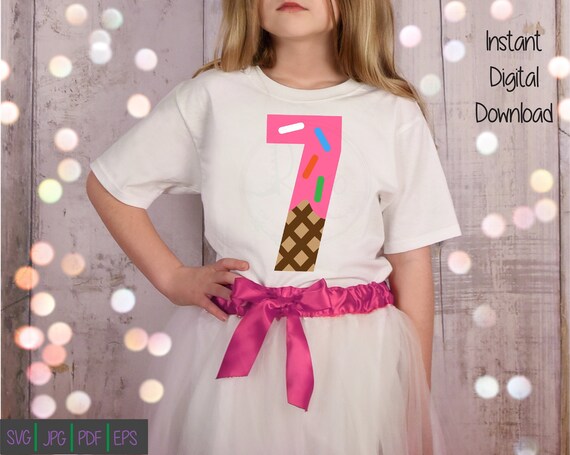 Seventh Birthday SVG, Ice Cream Birthday svg, Ice Cream Party svg, Ice Cream 7 svg, 7th birthday svg, Birthday Girl svg
