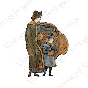 Caped Frau & Mädchen--The Baby's Bouquet 1878 Walter Crane Illustration, digitaler Download, Bild, Clipart persönliches und kommerzielles Handwerk