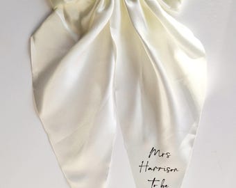 Personalised Satin Bridal Bow Clip, Hen Do Accessory, Bride To Be Hair Clip, Gift For Her, Engagement Bow Hair Clip
