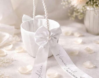 Personalised Flower Girl Basket, White Flower Girl Confetti/Petal Basket, Customised Basket Wedding Accessory
