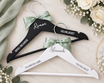 Personalised Children's Wooden Hanger, Flower Girl Wedding Hanger, Page Boy Hanger, Christening Hanger, Wedding Keepsake, Hanger With Bow