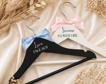Personalised Children's Wooden Hanger, Flower Girl Wedding Hanger, Page Boy Hanger, Christening Hanger, Wedding Keepsake, Hanger With Bow