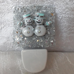 Snowman Night Light, Nightlight, Christmas Night Light, Glows Blue, Snowman, Silver and Blue, Rhinestone Snowman