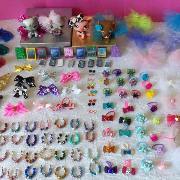 Littlest Pet Shop  Lot of 8 Custom Clothes Ipad Necklace  Bow Cellphone Handmade, LPS