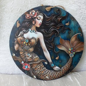 Mermaid, Metal Mermaid Wall Decor, Mermaid Metal,  Mermaid  Rhinestones, Mermaid Hanging, House Warming Gift, Decorative Mermaid, Not 3D, #2