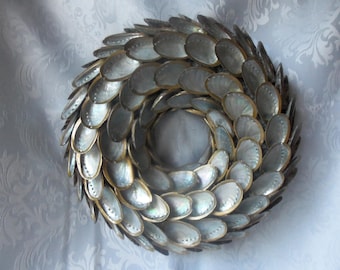 Wreath, Gold Abalone Shell Wreath, 11" Wreath, Nautical, Coastal Wreath, Abalone Shells, Natural Pearl Abalone Shells, Elegant Wreath, Gold