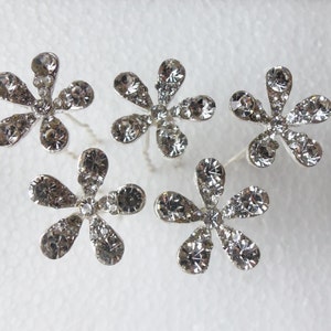 Flower Hair Pins, Crystal hair pins, Set of 5, Bridal Hair accessories, Clear Rhinestone Diamante Silver, Wedding, Bridal, Bride, Prom, Updo