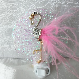 Flamingo Night Light, Nightlight, Night Light, Rhinestone Feathered Flamingo, On and Off Switch Night Light, Flamingo