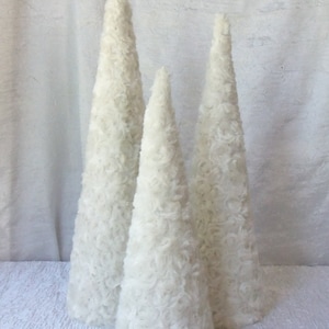 Cone Trees, Set of 3, Fur Cone Trees, Elegant Christmas Trees, Christmas Tree, 18" Tall, Rosebud Fur Swirls, Large