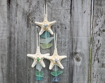 Starfish Ornament with Sea Glass, Set of 3 Sea Glass Starfish Ornament,  Nautical, Decoration, Ornament, Coastal