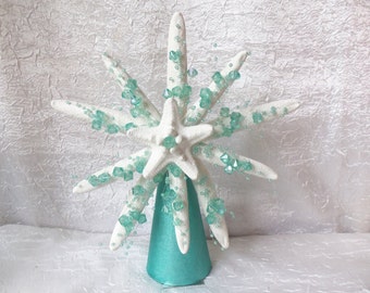 Starfish Tree Topper, Teal Sprays, Coastal, Nautical, Beach, Tropical, Table Decoration, Tree Topper, Christmas Tree Topper, Starfish