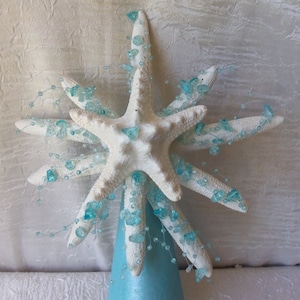 Starfish Tree Topper, Blue Crystal Beads, Coastal Decor, Nautical, Beach, Tropical, Table Decoration, Tree Topper, Christmas Tree Topper