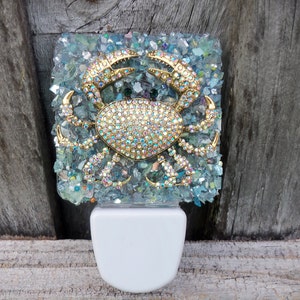 Crab Rhinestone Night Light, Night Light, Nightlight, Rhinestone Crab, Crushed Glass, Rhinestone Night Light, Dusk til Dawn