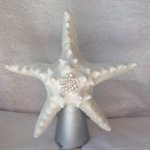 Starfish Tree Topper, Knobby Tree Topper, White Silver, Coastal, Nautical, Beach Christmas, Table Decoration, Starfish Christmas Tree Topper