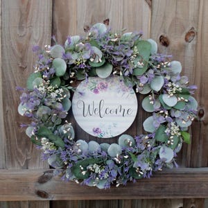 Wreath, Everyday Wreath, 20&quot; Wreath, Wall Hanging, Wreath, Year Round Wreath, Welcome Wreath, Welcome Sign, Eucalyptus, Lavender, Lambs Ear