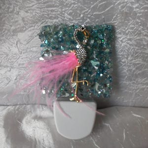 Flamingo Night Light, Night Light, Nightlight, Flamingo Feathered Night Light, Rhinestone Flamingo, Blue LED Light, Dusk til Dawn  Light