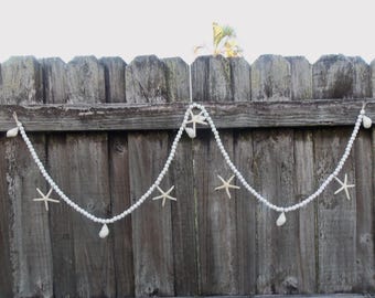 Starfish Shell Beaded Garland, Starfish Garland, White Beaded Garland, Nautical, Garland, Wedding, Coastal, Beach Decor, 6 Ft. Garland,