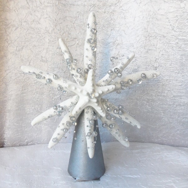 Starfish Tree Topper, Silver Tree Topper, Silver Pearl Sprays, Coastal, Nautical Christmas, Tropical, Christmas Tree Topper