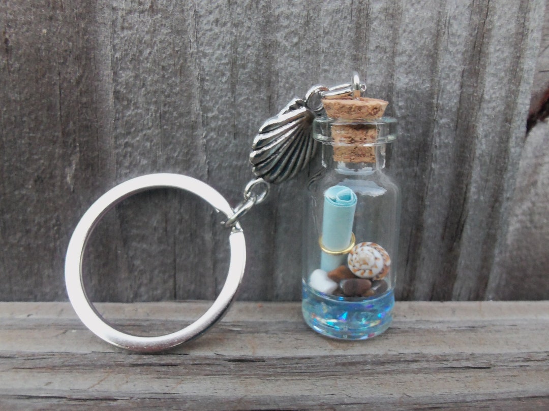 Plastic Key Rind Messgae Key Chain, Message in Bottle, Shell Key Ring, Resin Bottle With Shells ...