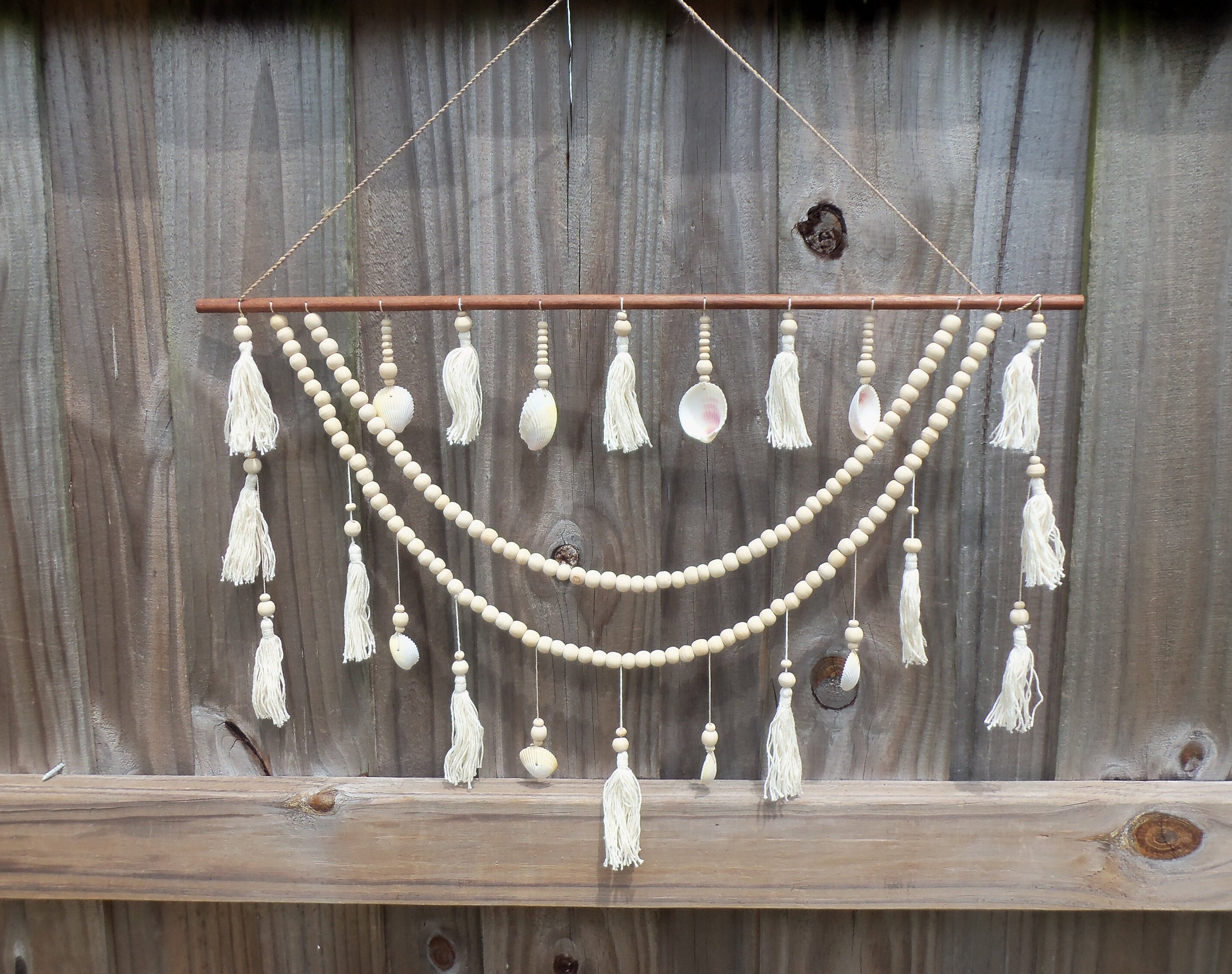 Shell and Tassel Hanging Wall Decor, Housewarming Gift, Beach Decor, Coastal Decor, Nautical Decor, Sea Shell Wall Hanger, Sea Shell Mobile