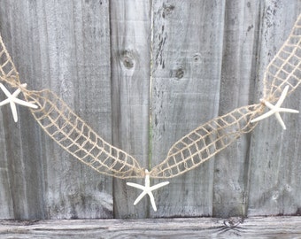 8 Ft. Starfish Garland, Natural Starfish Net Garland, Antique White Garland, Beige Garland, Gift
