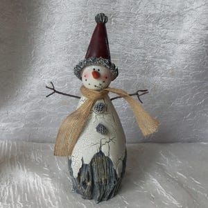 Snowman, Resin Snowman with Scarf, Snowman Christmas, Twig Arms Snowman, Table Mantel Snowman, Red Hat Snowman