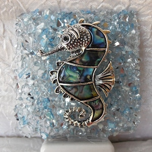 Seahorse Night Light, Night Light, Nightlight, Abalone Shell Seahorse, Crushed Glass, Dusk til Dawn