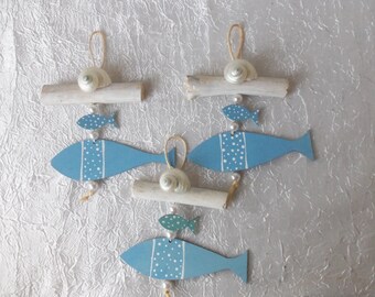 Set of 2 Driftwood Ornament, Driftwood Fish Ornament, Nautical Ornament, Christmas Ornament, Nautical, Beach Decor, Shell Ornament