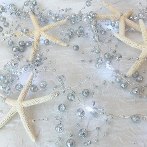 Starfish Beaded Garland, Lighted Nautical Garland, SILVER  Beaded Starfish Garland, Beach Wedding Garland, Beach Decor, Starfish