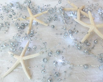 Starfish Beaded Garland, Lighted Nautical Garland, SILVER  Beaded Starfish Garland, Beach Wedding Garland, Beach Decor, Starfish