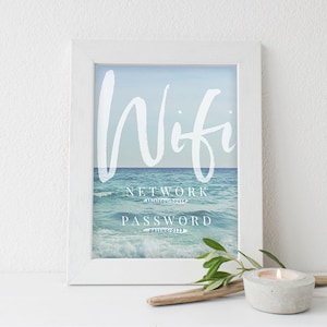 Beach Decor Sign, Wifi Sign Template, Bach Wifi Wedding Sign, Printable Wifi Sign