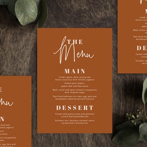 Burnt Orange Wedding Menu Template, Printable Wedding Menu Template