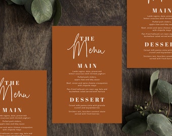 Burnt Orange Wedding Menu Template, Printable Wedding Menu Template