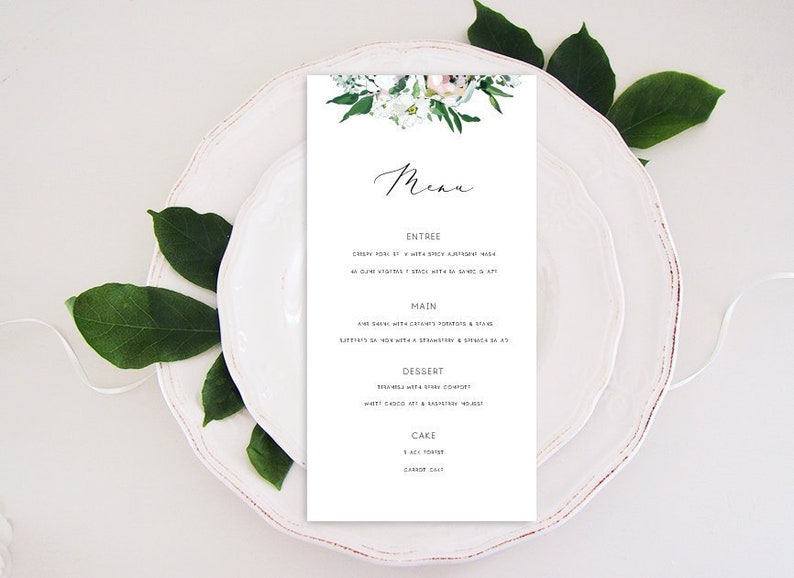 Wedding Menu Template Menu Template Printable Wedding Menu Modern Menu Wedding Menus Printable Menu Greenery Menu
