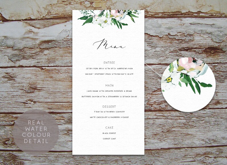 Wedding Menu Template Menu Template Printable Wedding Menu Modern Menu Wedding Menus Printable Menu Greenery Menu